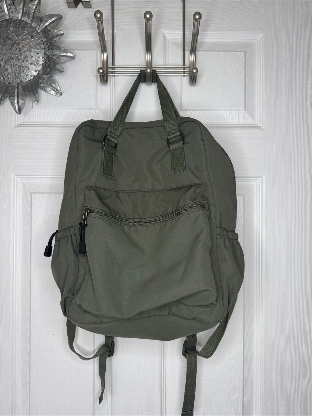 Wild Fable WoMen's Olive Green Nylon Casual Backpack with Front and Side Pockets